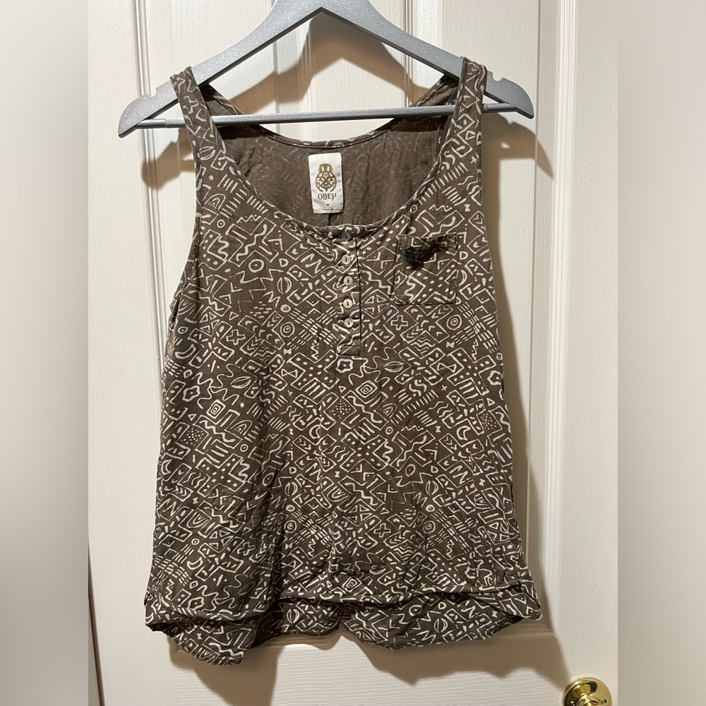 Obey Women’s Tank with AOP Tribal Print- Size Medium